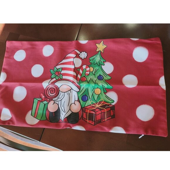 Christmas Throw Pillow Cover Soft Red Holiday Decorative Accent Case Gnome Decor - Picture 2 of 8